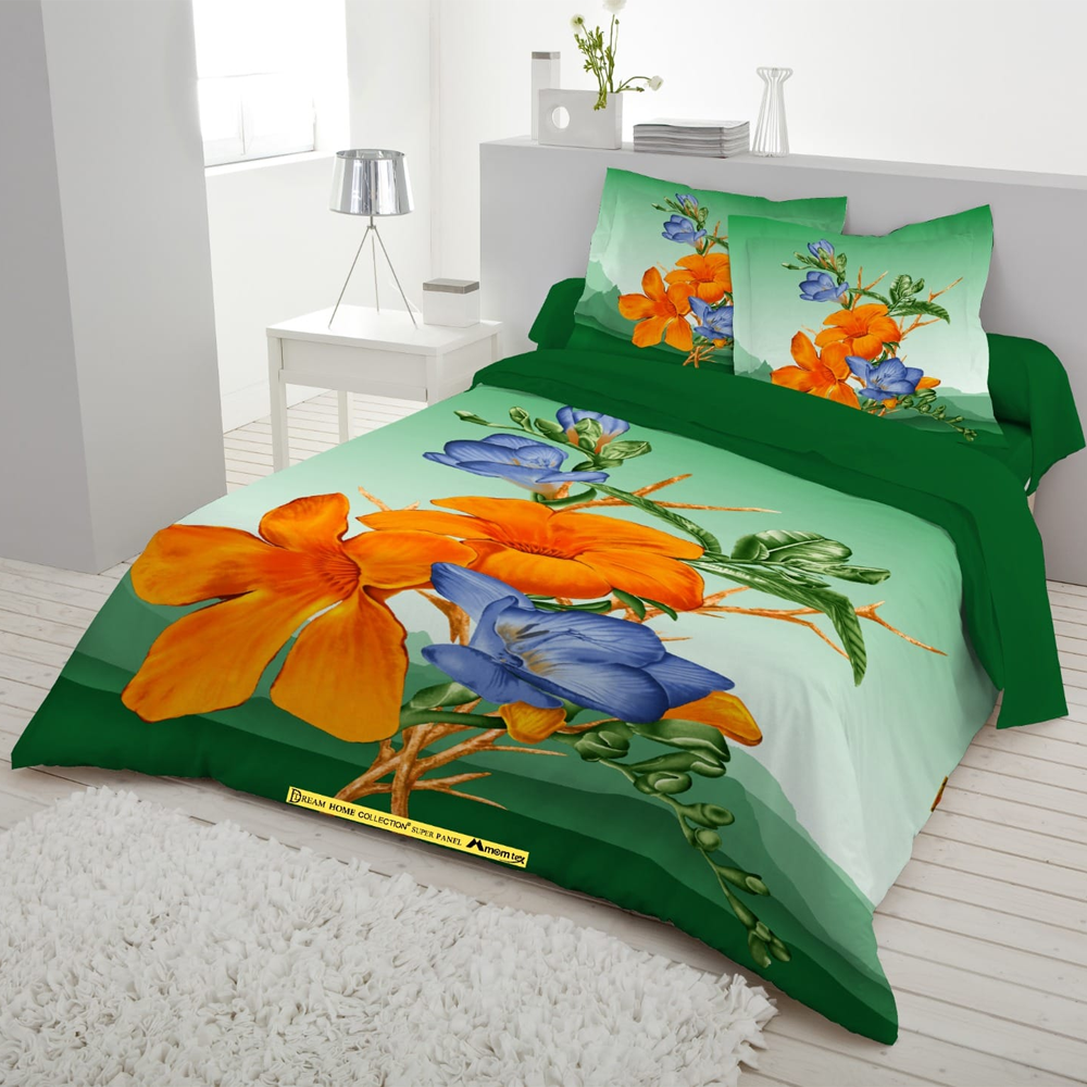 Panel Cotton King Size Bedsheet With Pillow Cover - Multicolor - 192402