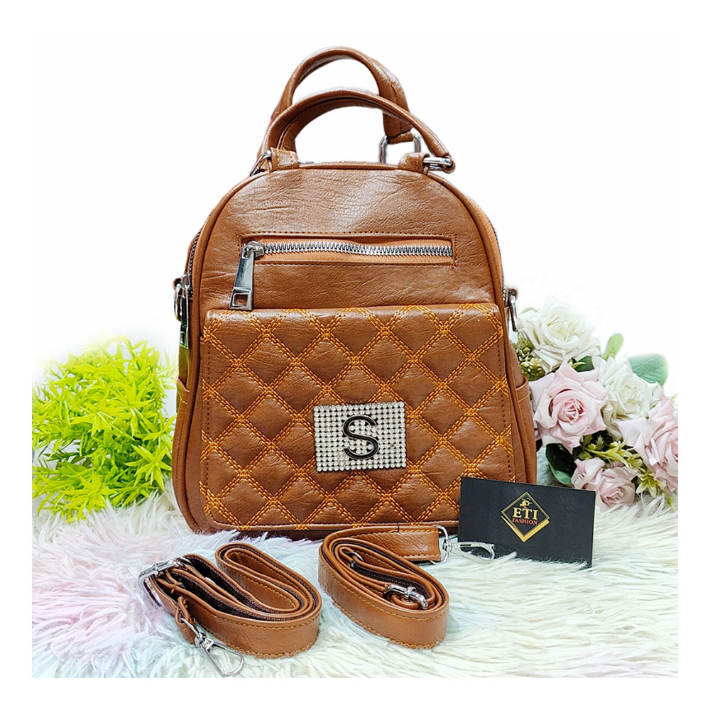 UP Leather Backpack for Girls - Brown - EF035 