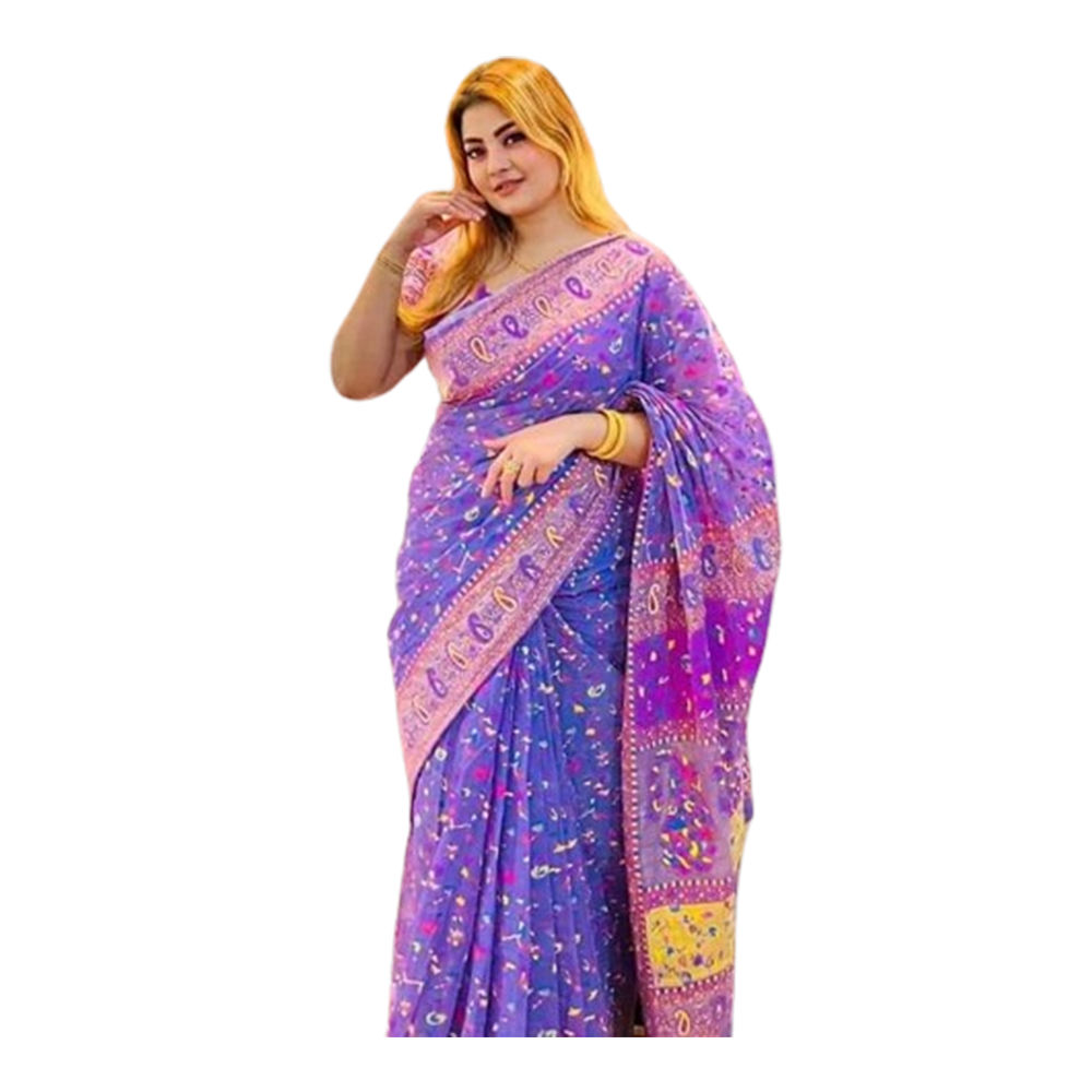 Half Silk Saree For Women - Purplish Blue - 4301