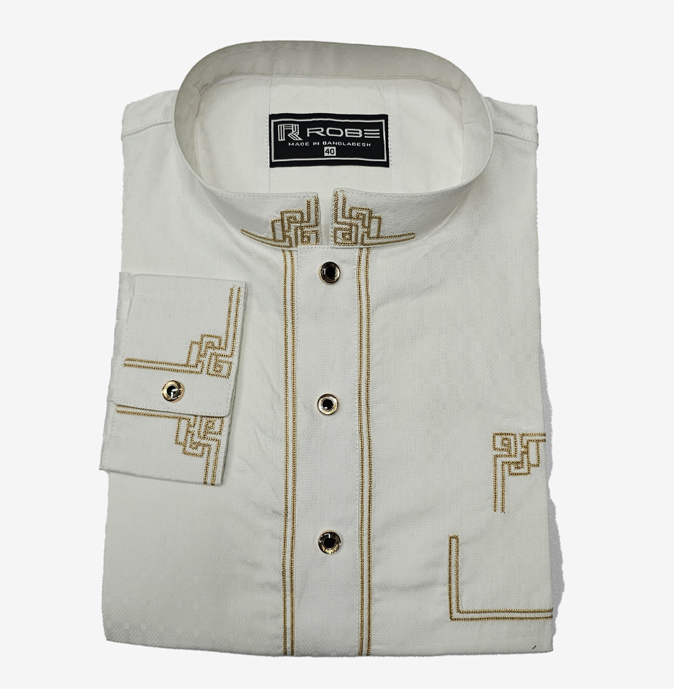 China Cotton Embroidery Panjabi For Men - White - 7622
