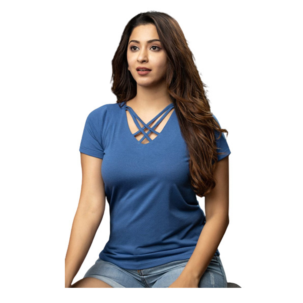 Cotton T-Shirt For Women - Blue - LG-44