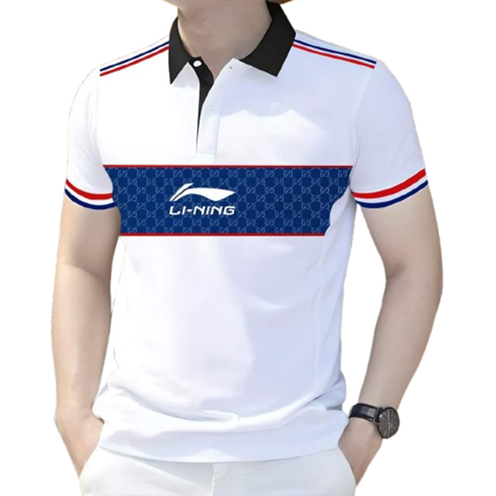 PK Cotton Polo Shirt For Men - White and Blue - PT-316