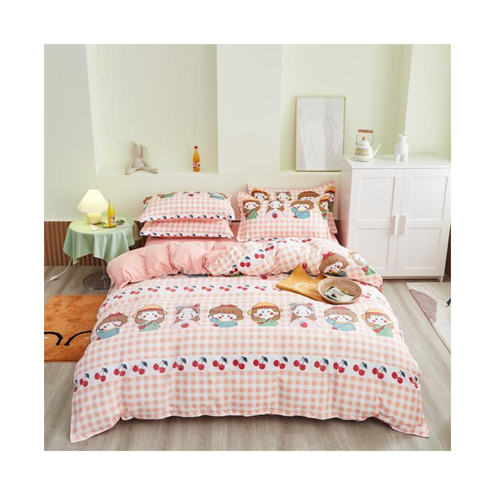 Aloe Cotton King Size Girl Cartoon Bed Sheet 4 Pcs Set Light Pink