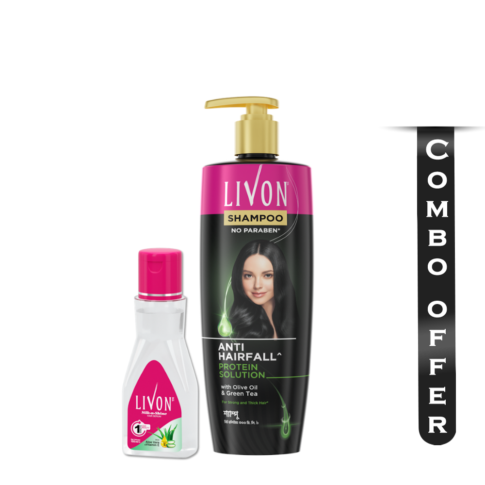 Combo Of Livon Anti Hairfall Protein Shampoo - 300ml With Livon Hair Serum - 100ml - EMB092