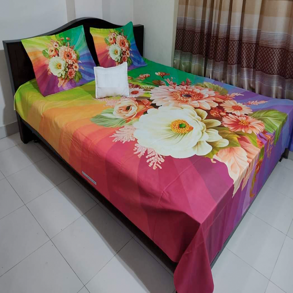Twill Cotton King Size Double Bed Sheet - Multicolor BT 06