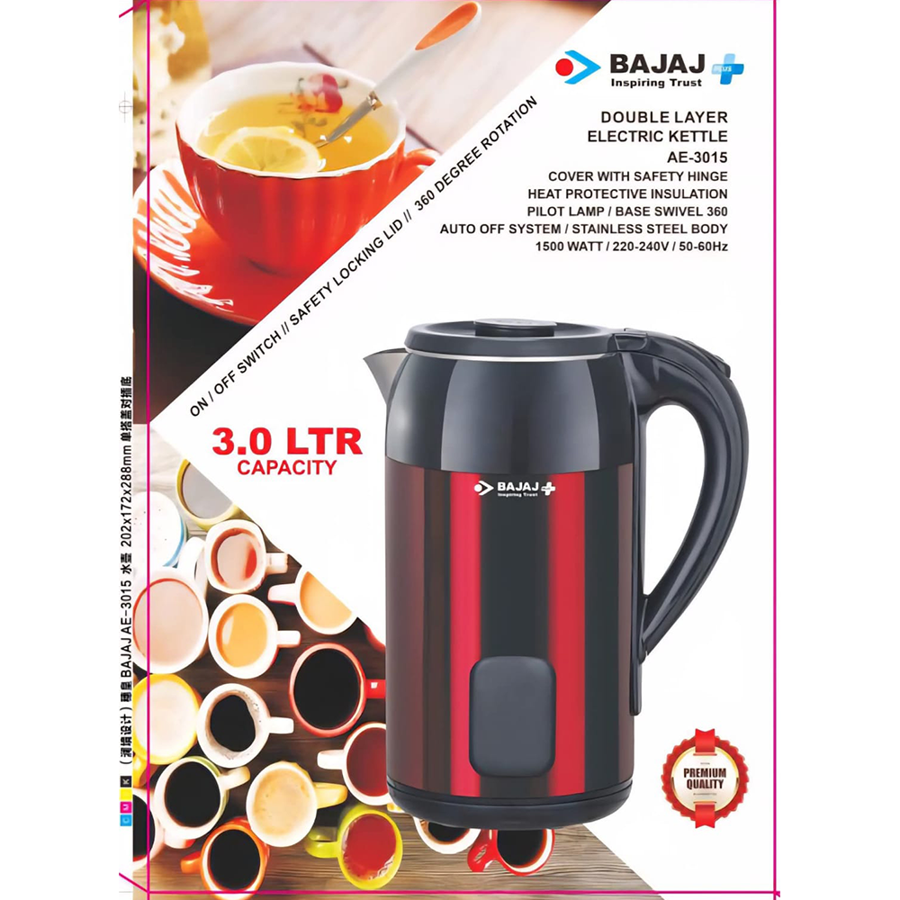 Bajaj AE3015 Electric Kettle - 3 Liter - Red