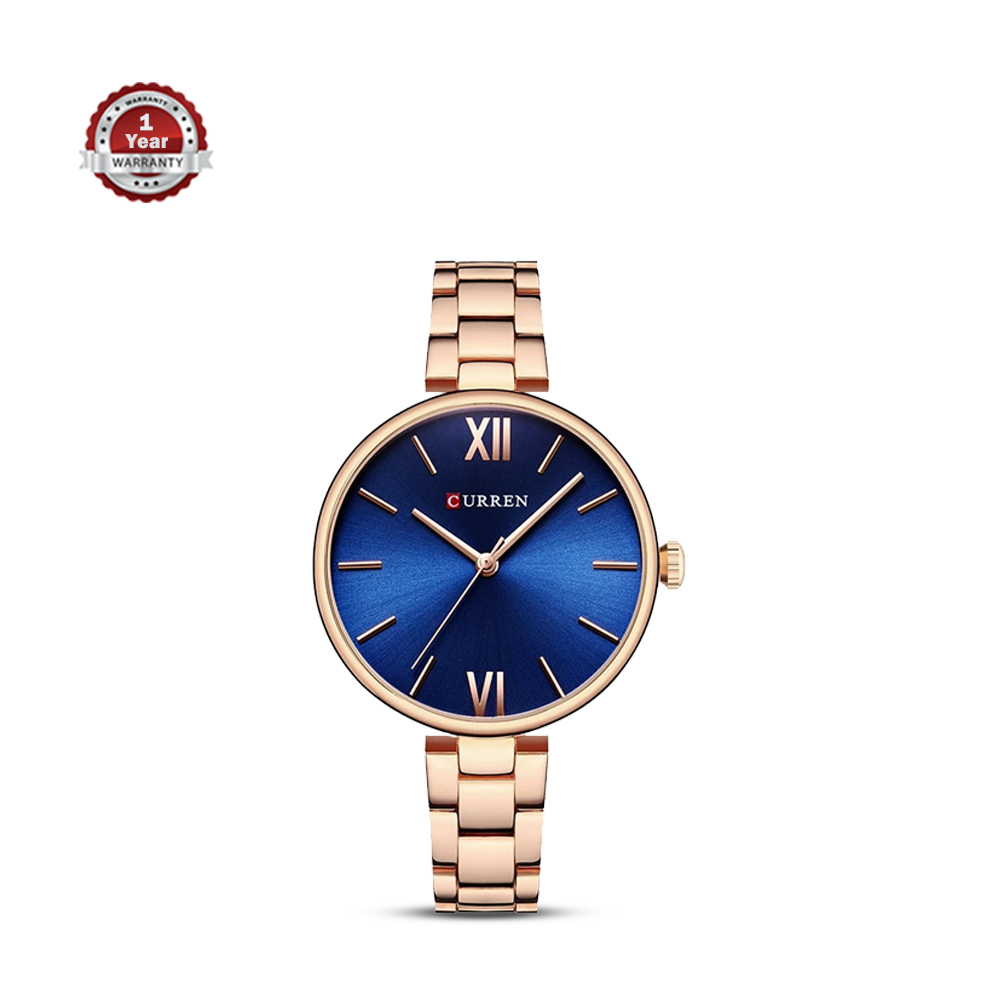 CURREN 9017 Stainless Steel Analog Watch For Women - Royal Blue and Rose Gold