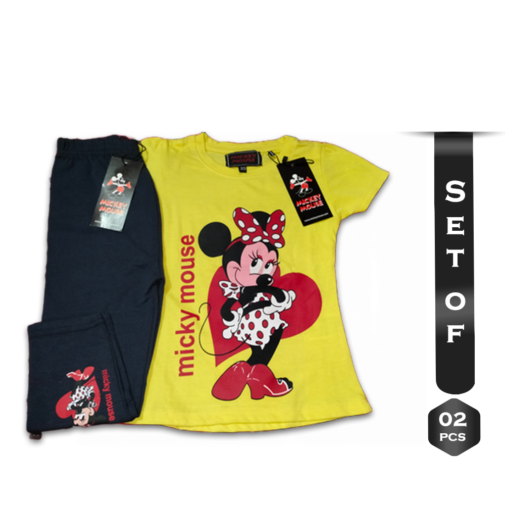 Set of Cotton Micky Mouse T-Shirt With Pant For Kids - 5-6 Years - Y5