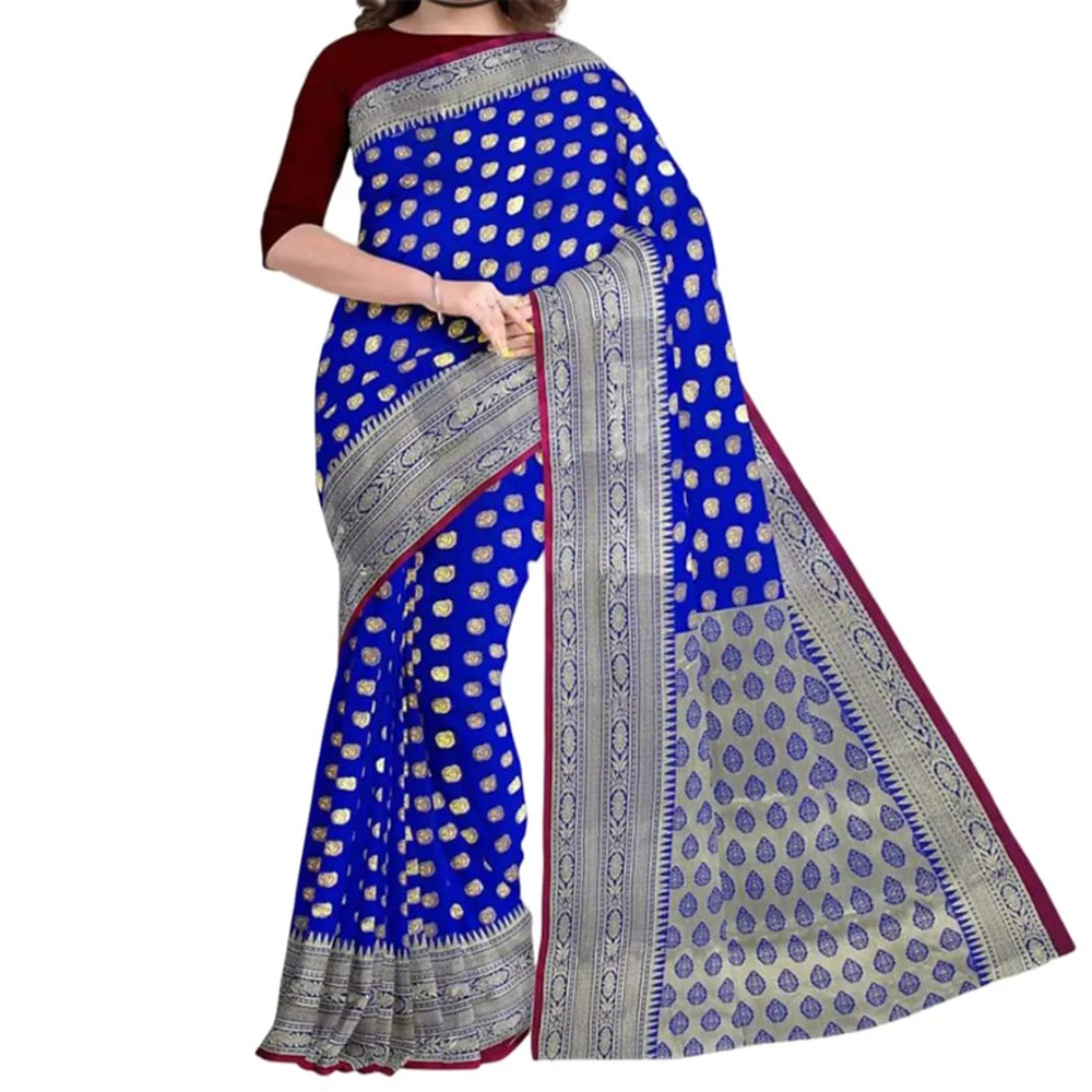 Exclusive Katan Silk Sharee For Women - Multicolor - DSKN-04