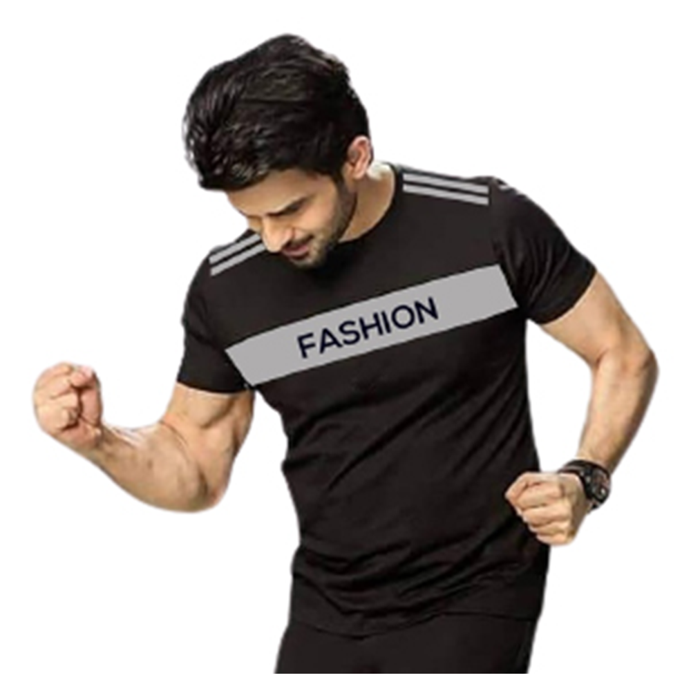 PP Jersey Half Sleeve T-shirt For Men - Black - PP-12