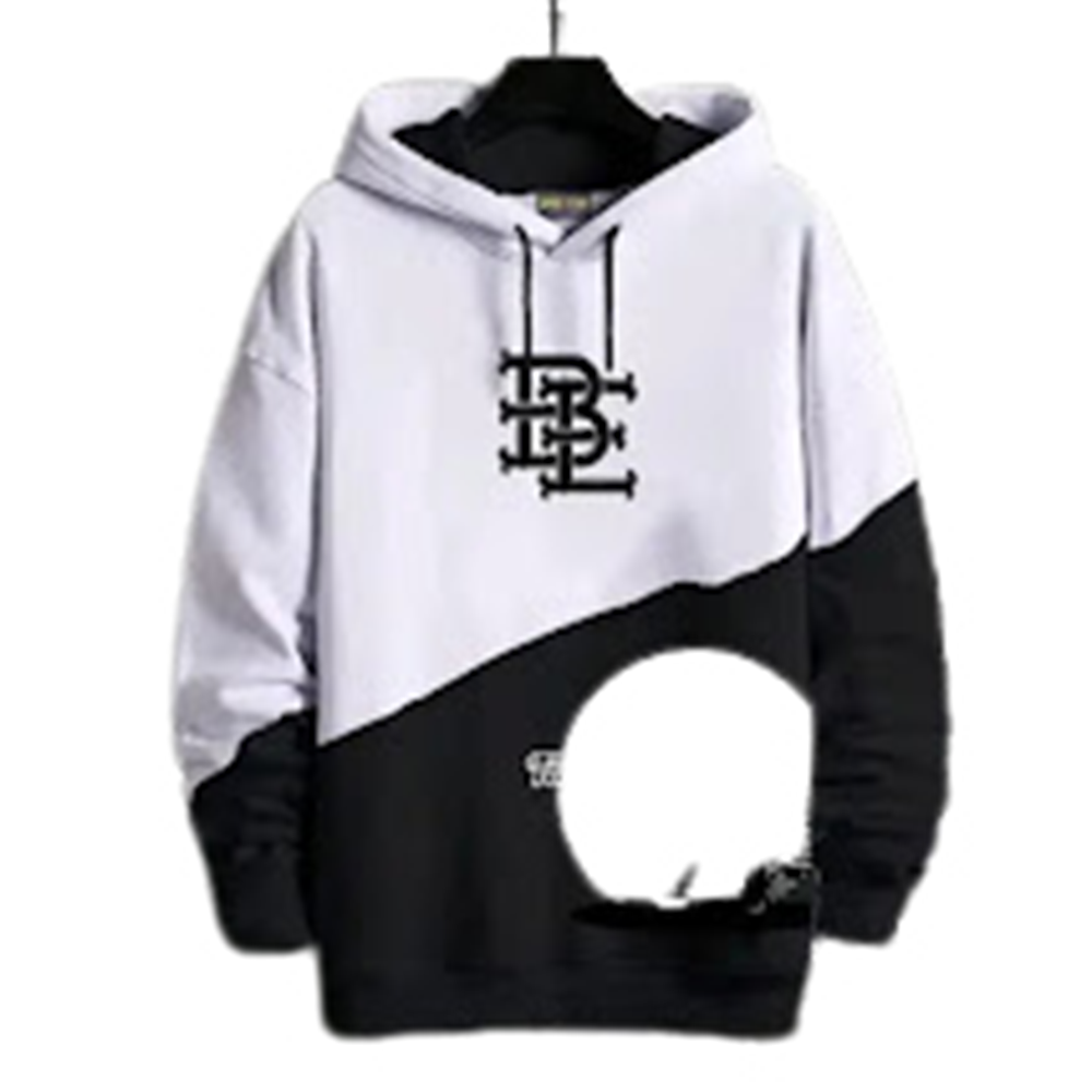 Cotton Hoodie For Men - Black and White - H-192