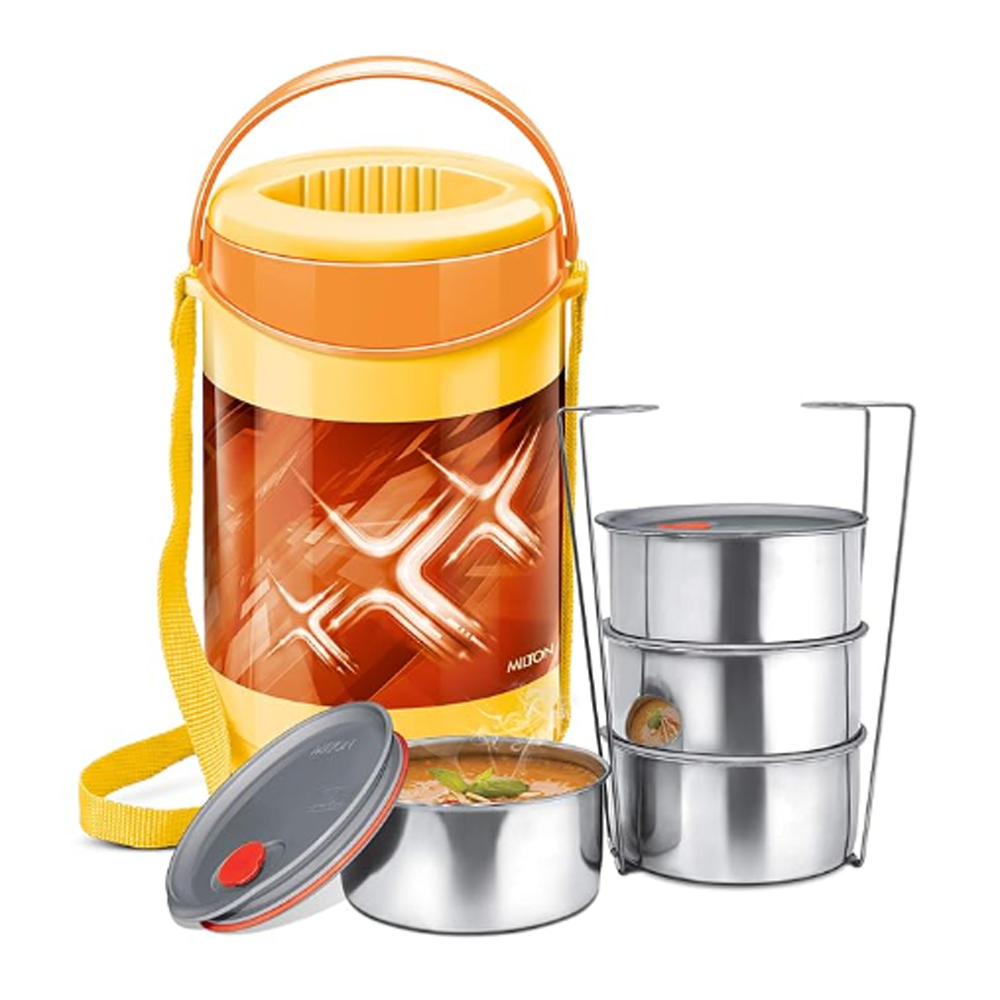 Milton Econa Deluxe 4 Stainless Steel Lunch Boxes Containers - Orange