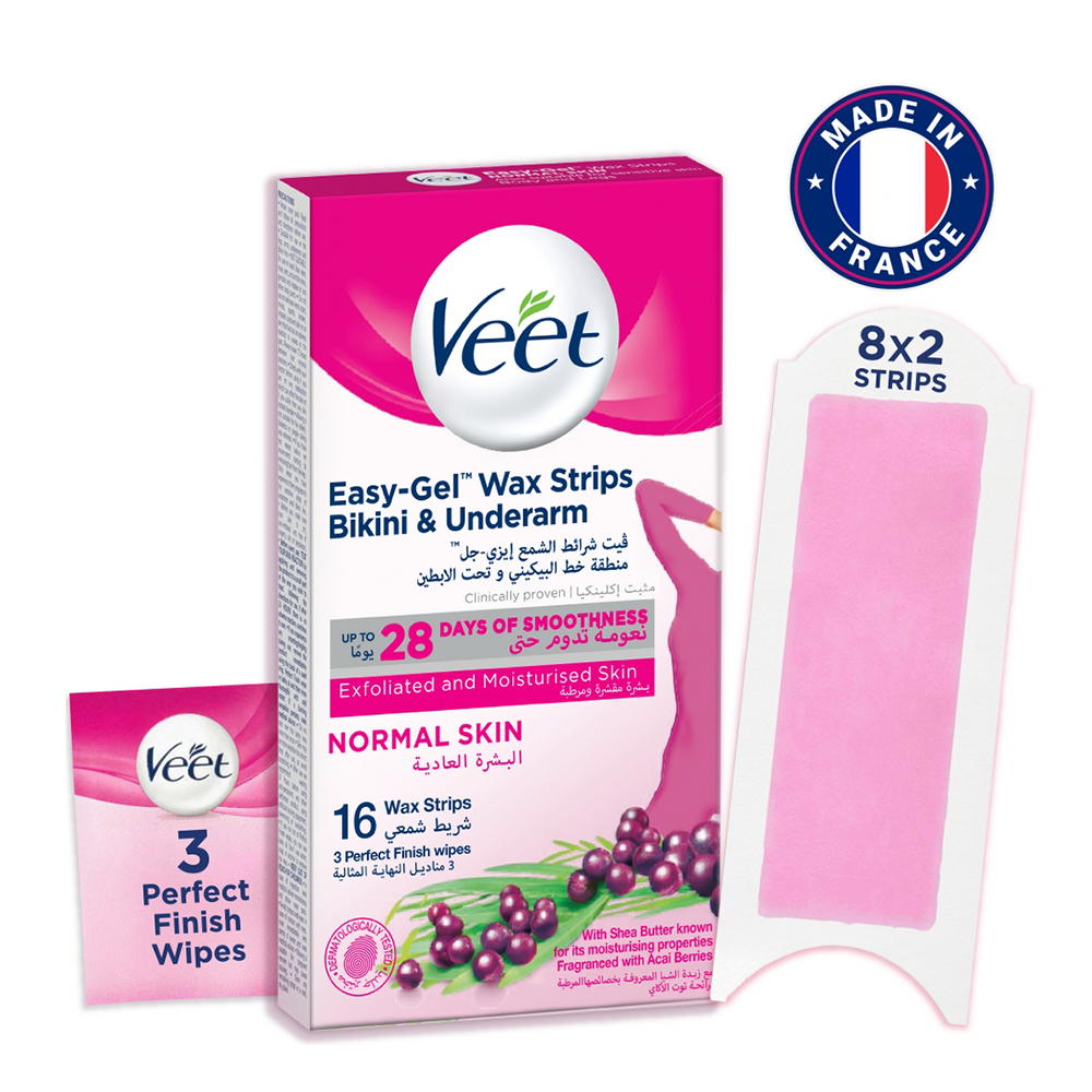 Veet Easy Gel Bikini & Underarm Wax Strips Normal Skin - 16Pcs - Ve04B