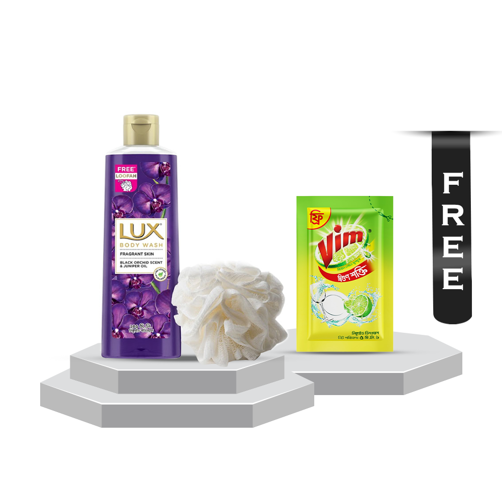 Lux Body Wash Black Orchid Scent and Juniper Oil - 245ml With Vim Liquid Dish Washer - 5ml Free
