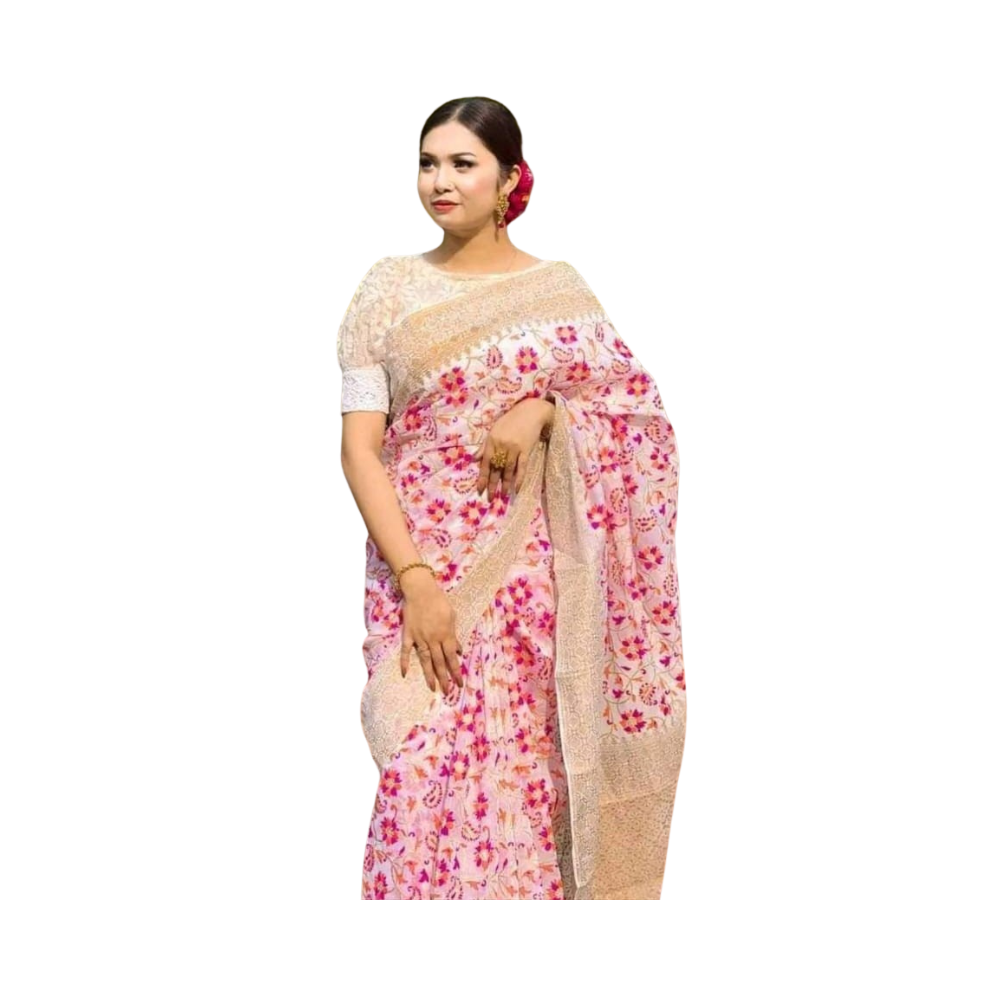 Skin Print Silk Cotton Saree For Women - Misty Rose - SC29