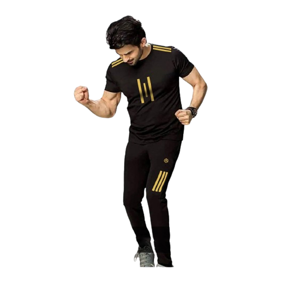 PP Jersey Full Sleeve T-Shirt With Trouser Full Track Suit - Black - TF-70