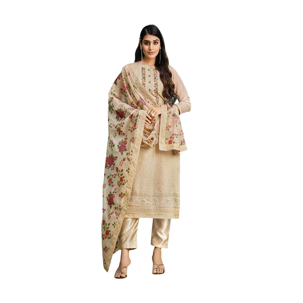 Pakistani Designed Gorgeous Party Wear - SK -279D - Off White