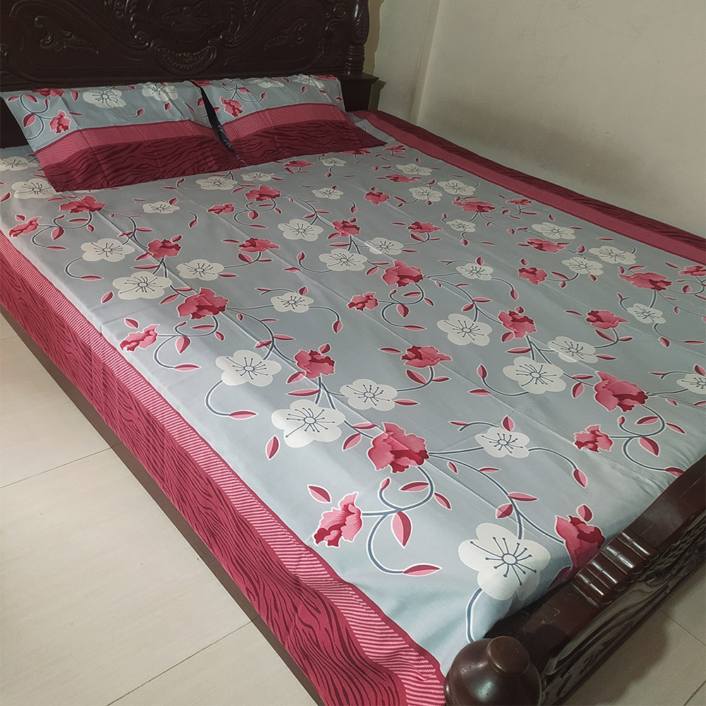 Twill Cotton King Size Double Bed Sheet - Multicolor - BT 01