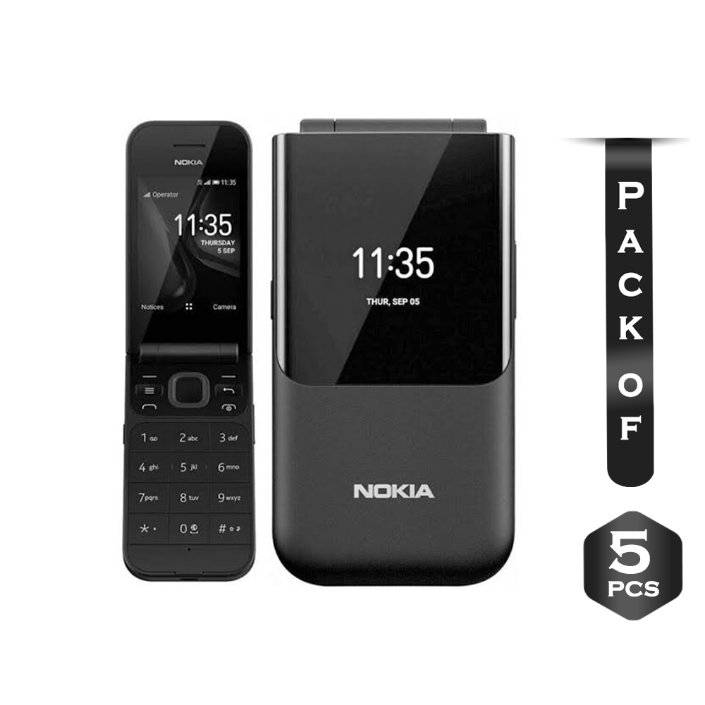 Pack of 5 Pcs Nokia 2720 Flip Dual Display Dual SIM Feature Phone - Black