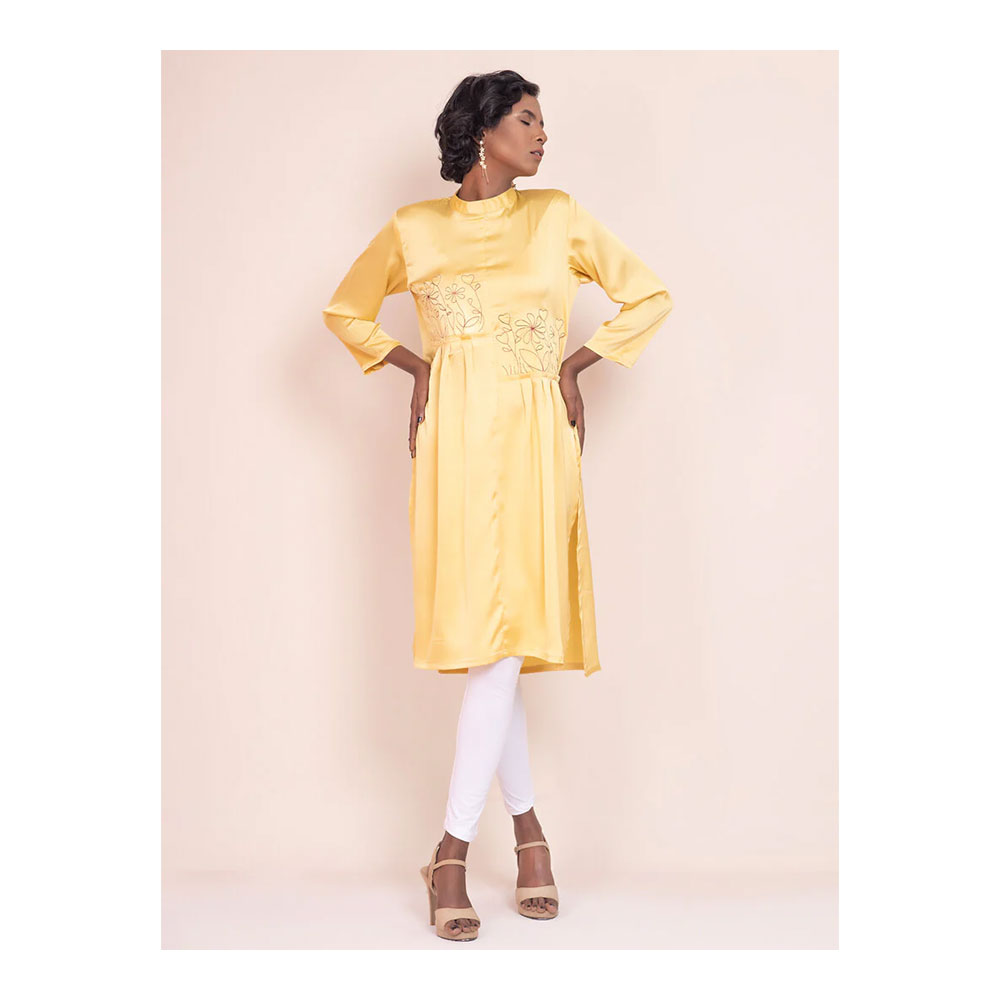 Buy Showstopper Crepe Silk Kurti for Women - 1 - Pale Yellow and Get Freyias Damage Repair Shampoo with Coconut Milk - 220ml Free