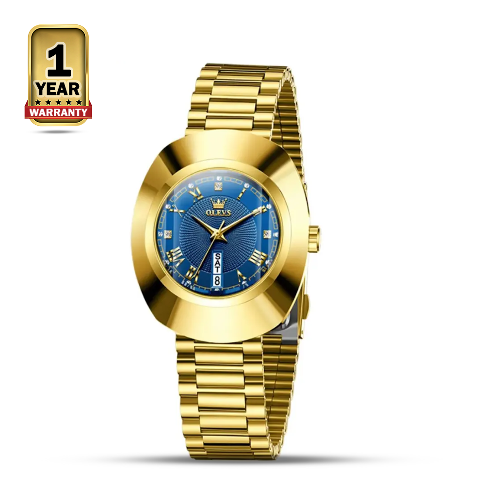 OLEVS 7008 Tungsten Steel Quartz Round-Dial Watch For Women - Golden Blue