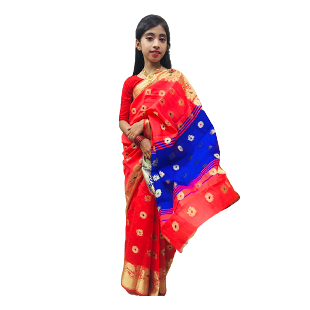 Katan Baby Saree For Girl - Red - KS-10