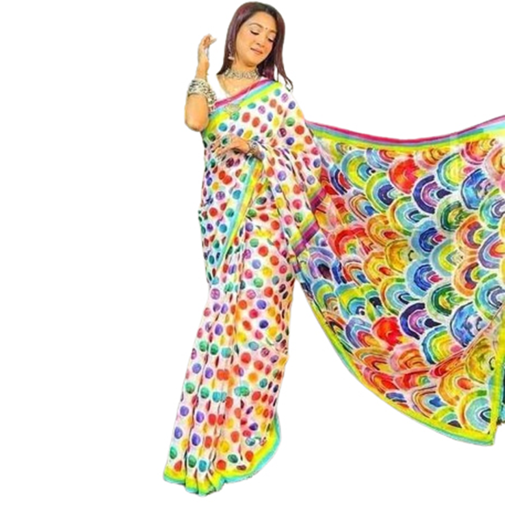 Chanderi Silk Digital Print Saree For Women - Multicolor - SB-N42