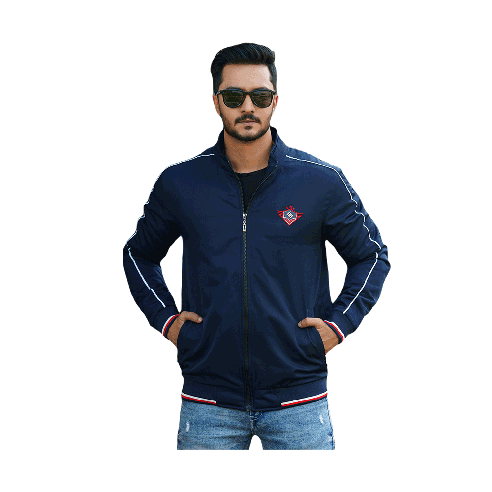 Microfiber Double Part Air Proof Jacket For Men - Navy Blue - JCK35