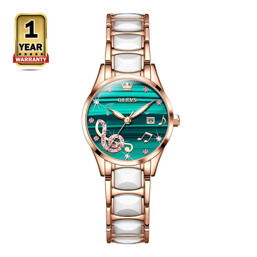 Olevs 3606 Alloy Quartz Watch For Women - Rose Gold and Green