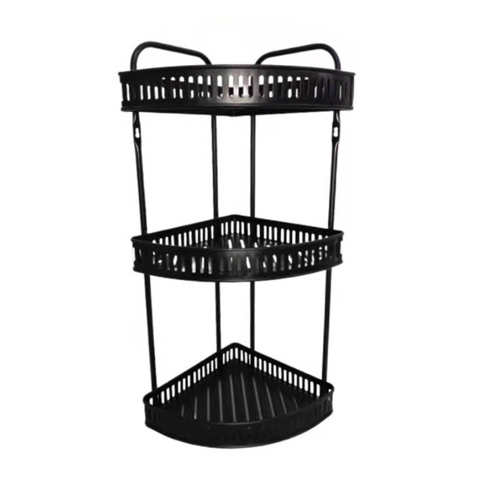 Stainless Steel 3 tier Wall Hanging Corner Shelf - Black