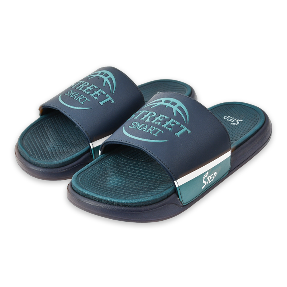 Step PU Leather Slide Slipper For Men - Blue - MEVBL101049