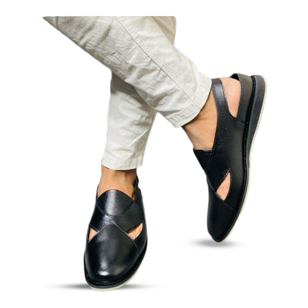 Leather Soft Kabli Shoes For Men - Black - RL-59