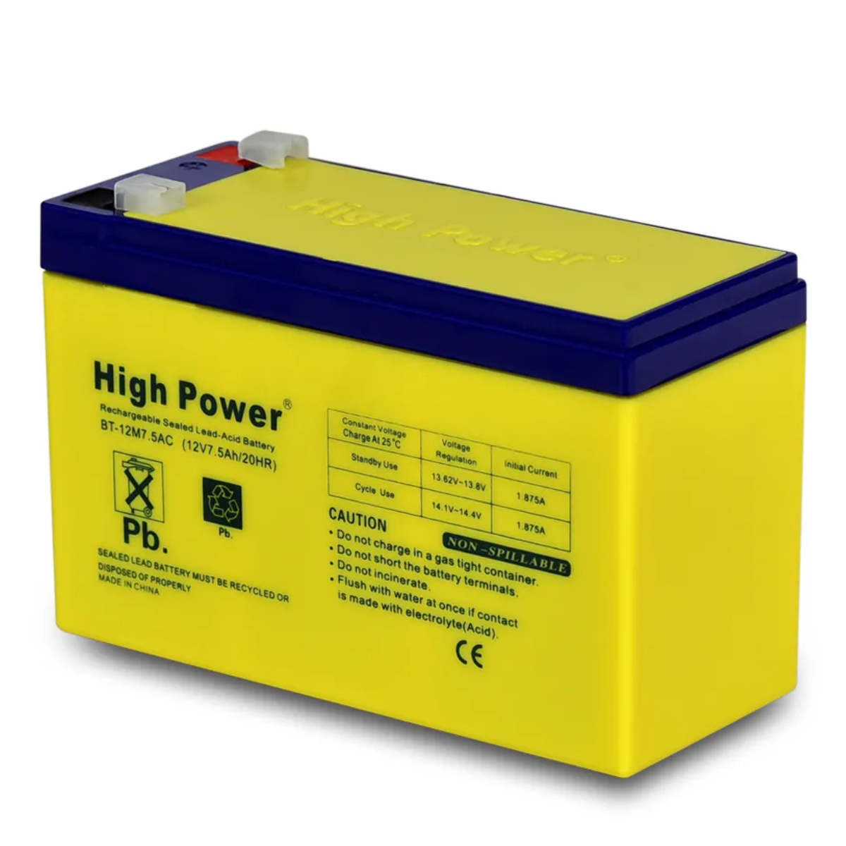 High Power 12v7.5 Ampere Rechargeable Sealed Lead-Acid Battery