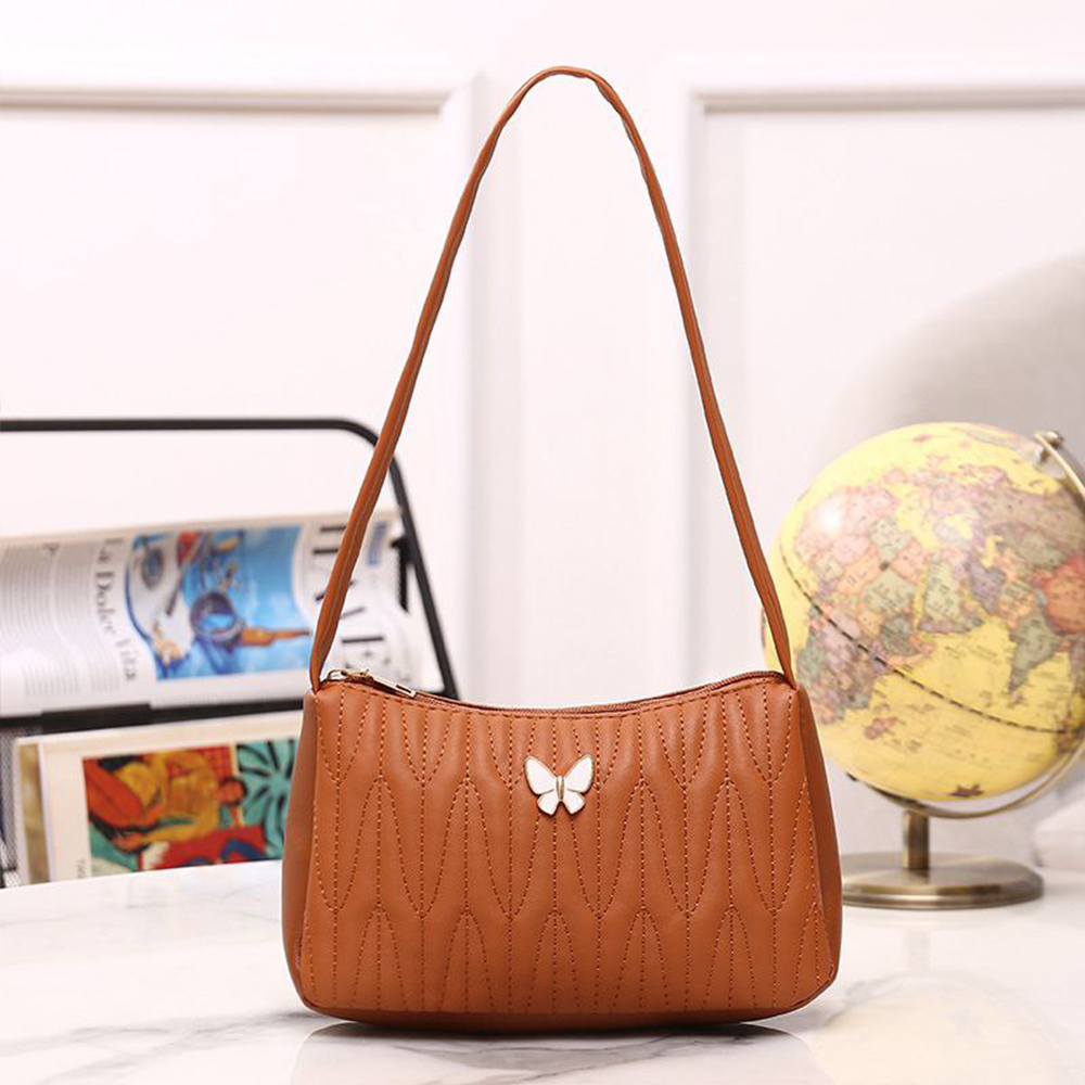 PU Leather Butterfly Decor Shoulder Bag For Women - Brown - HS 00072