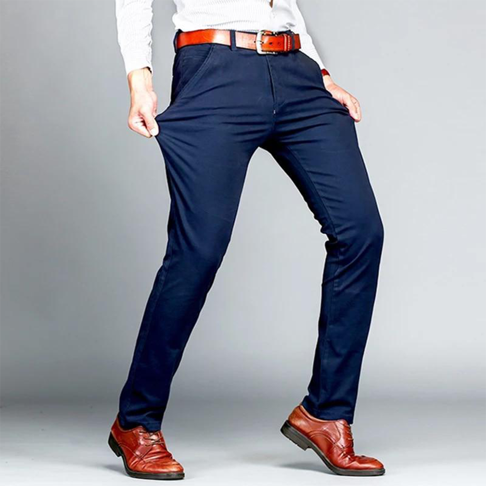 Cotton Semi Stretched Chinos Gabardine Pant For Men - Blue - PGS010