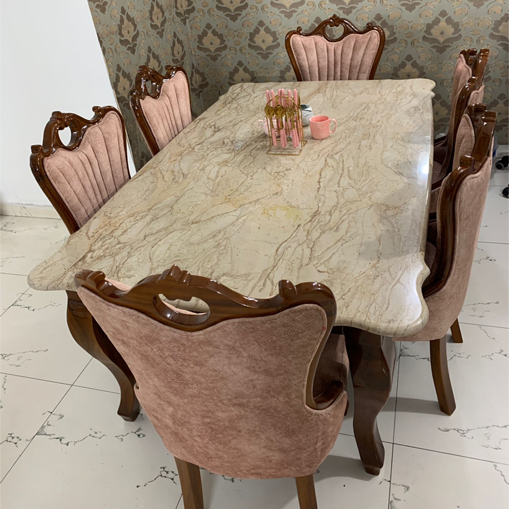 Sari Segun Wood 6 Chair Dining Table Set Wheat SDFDT005