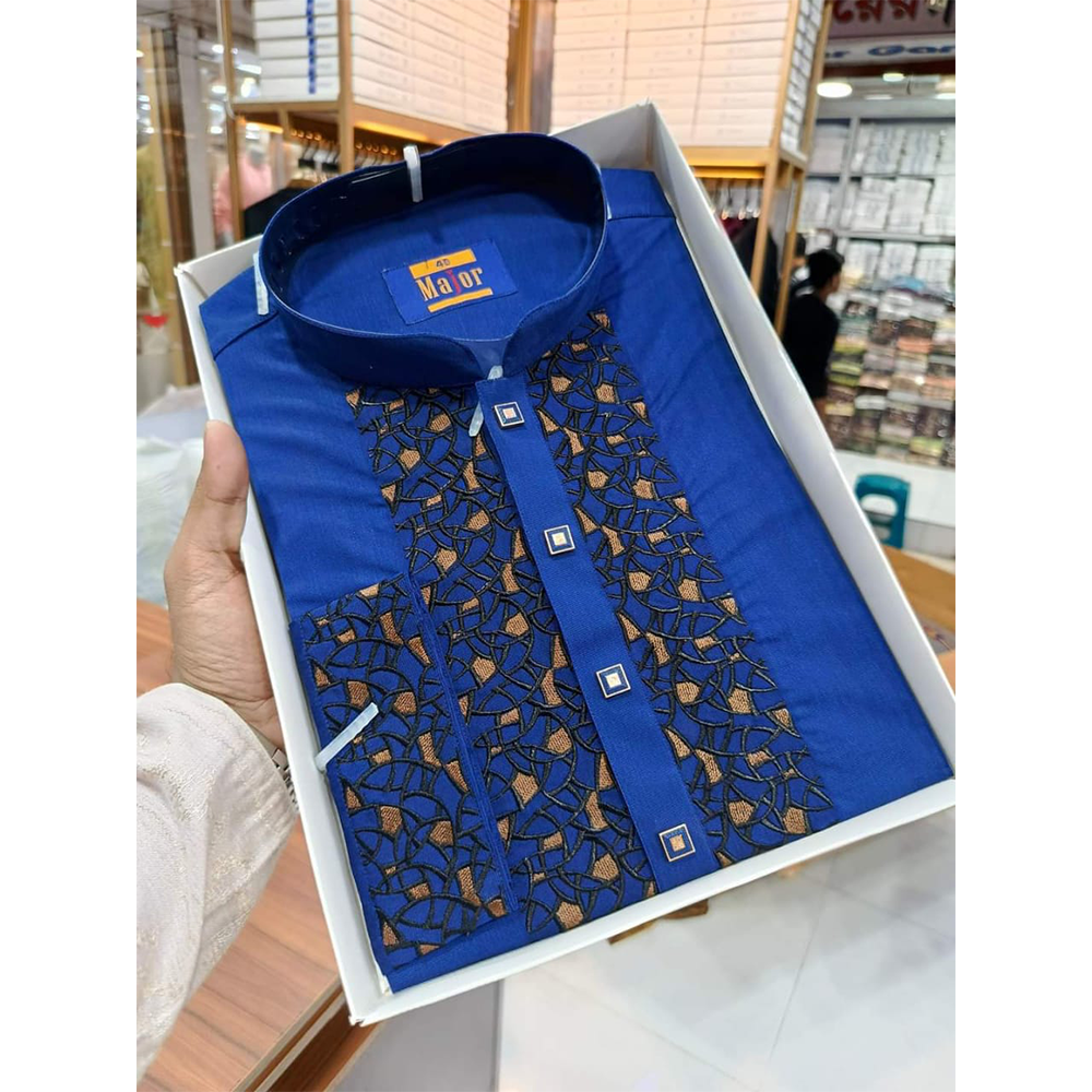 Cotton Embroidered Panjabi For Men - Blue