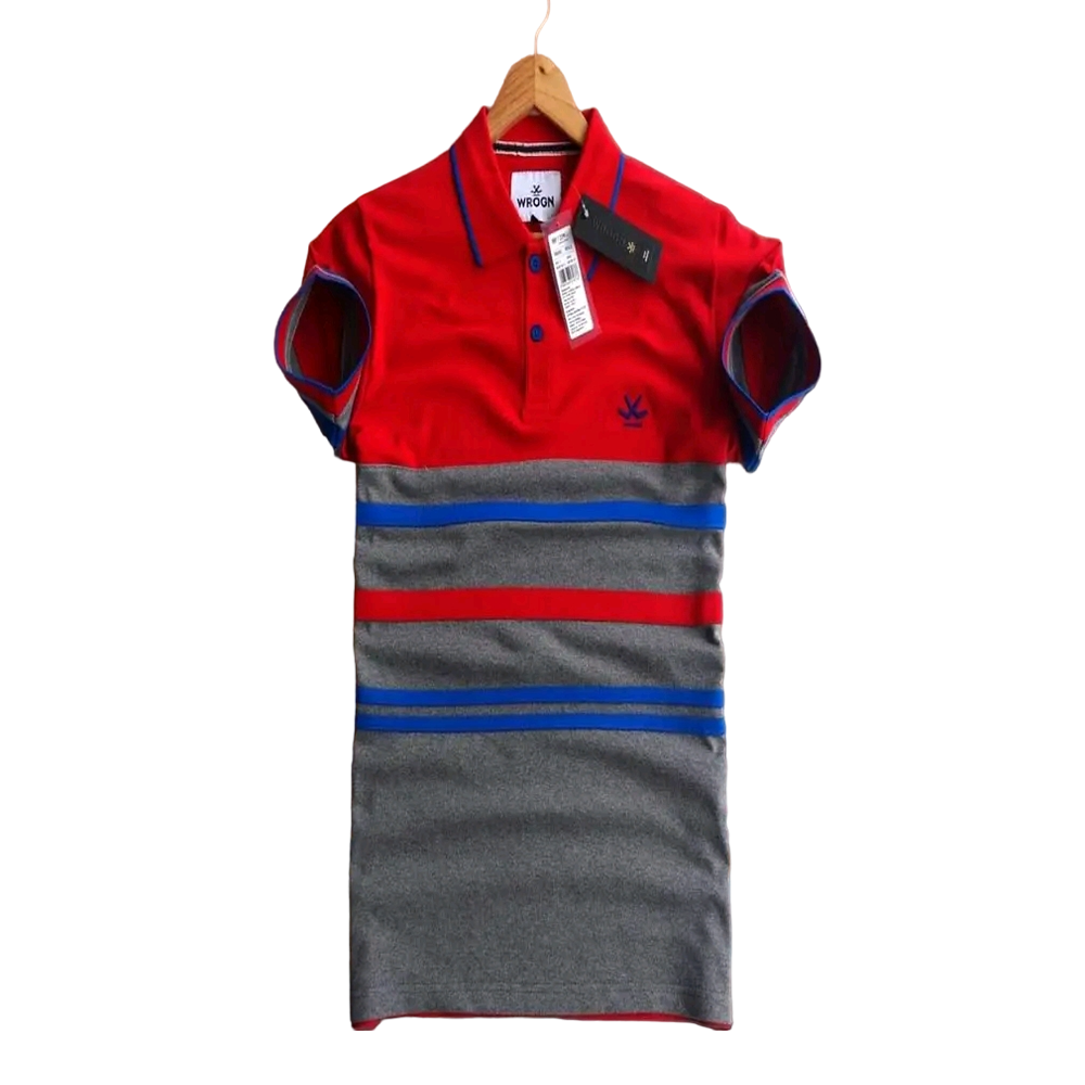 Pique Cotton Polo Shirt for Men - Red and Gray