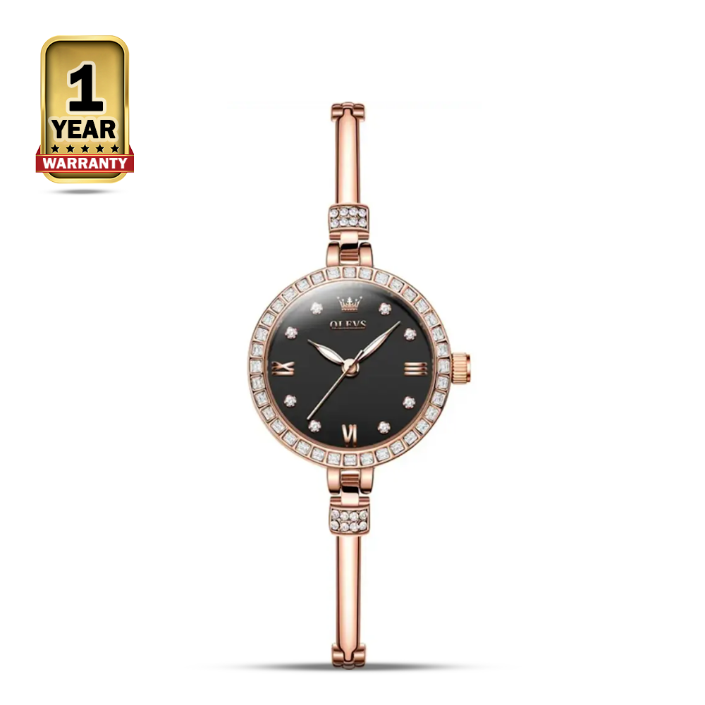 OLEVS 5585 Quartz Wrist Watch For Women - Rose Gold Black