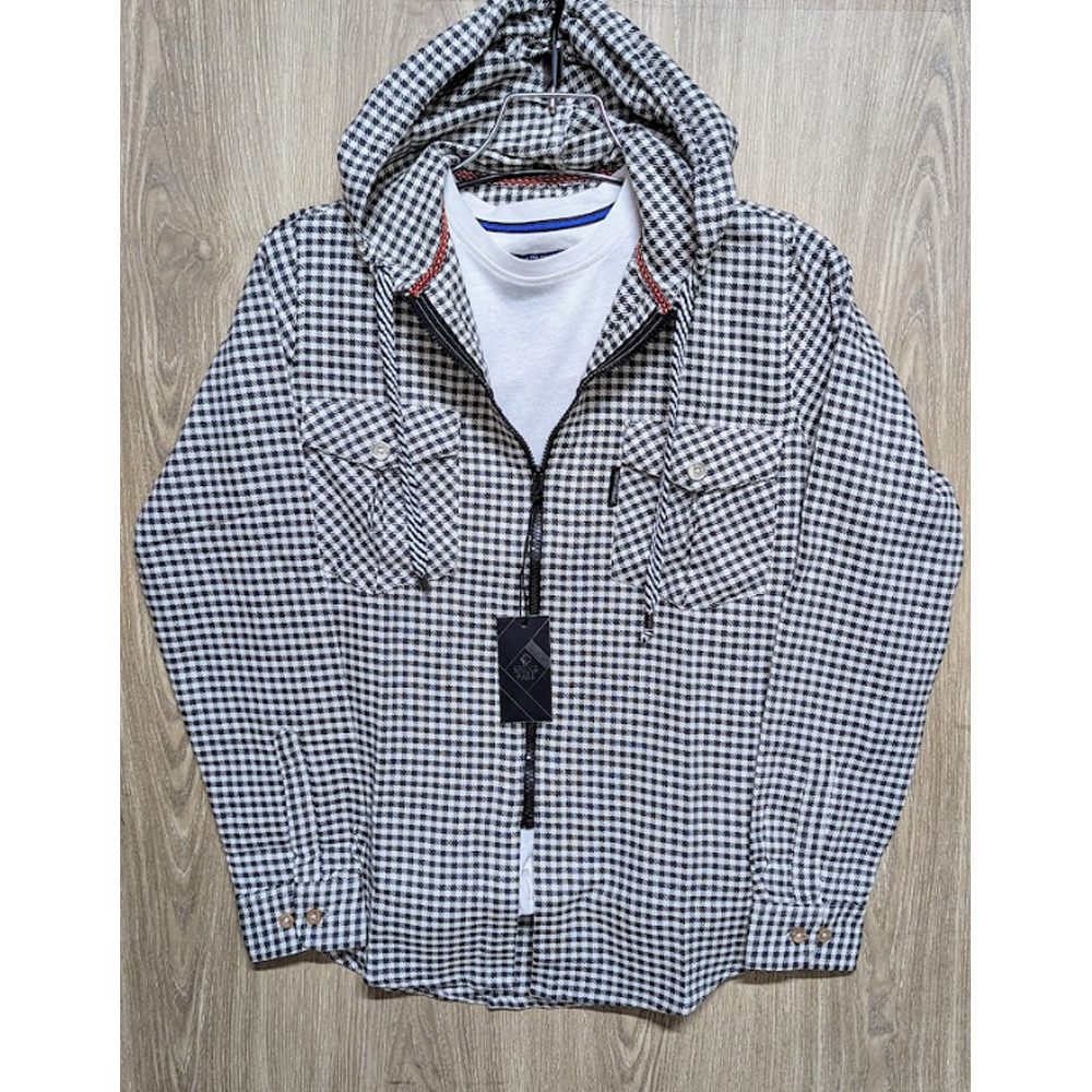 Flannel Cotton Hooded Shirt - White - SP0001