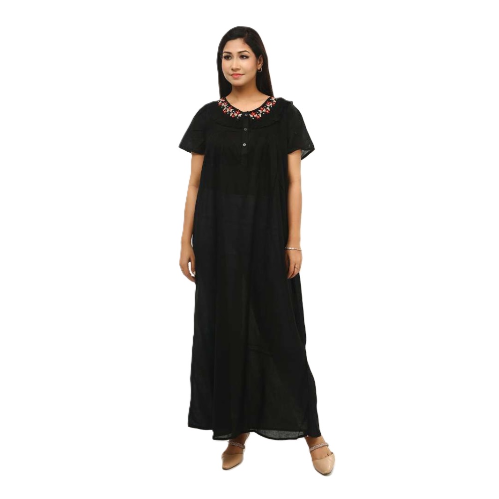 Cotton Half Sleeve Maxi For Women - Black