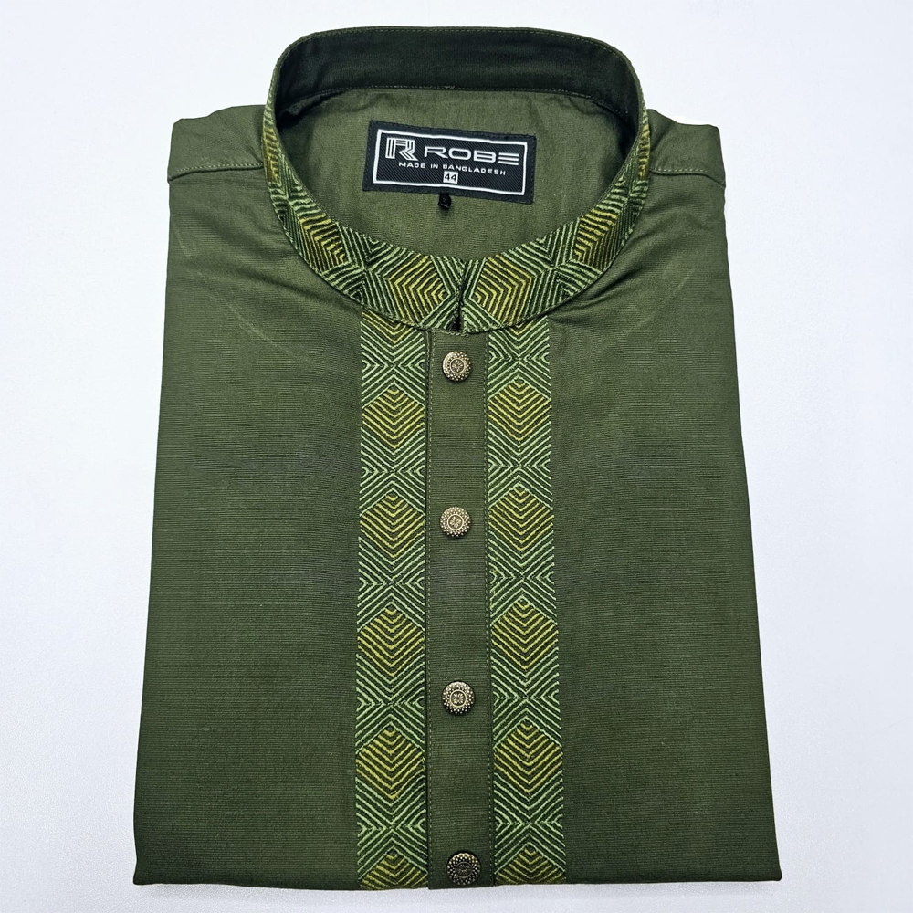  Cotton Embroidery Panjabi For Men - Green - 5565