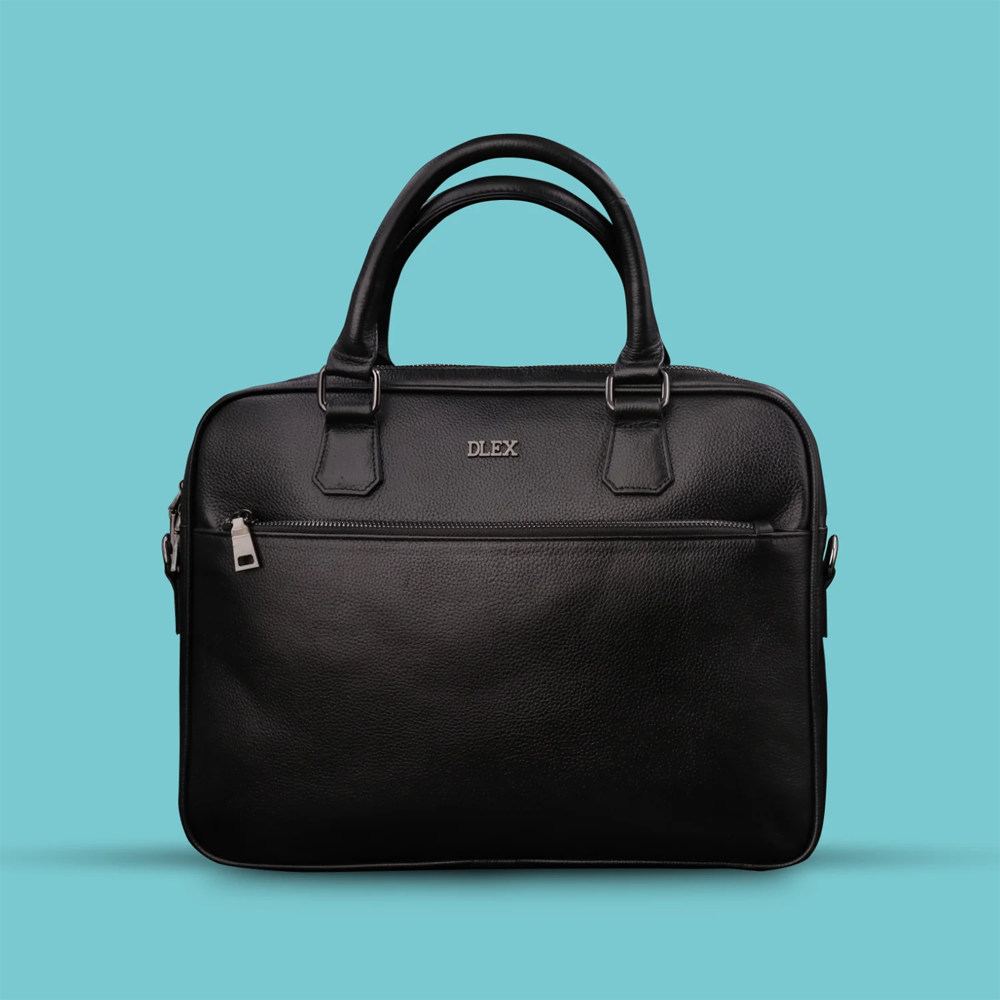Leather Office Bag - B-28 - Black
