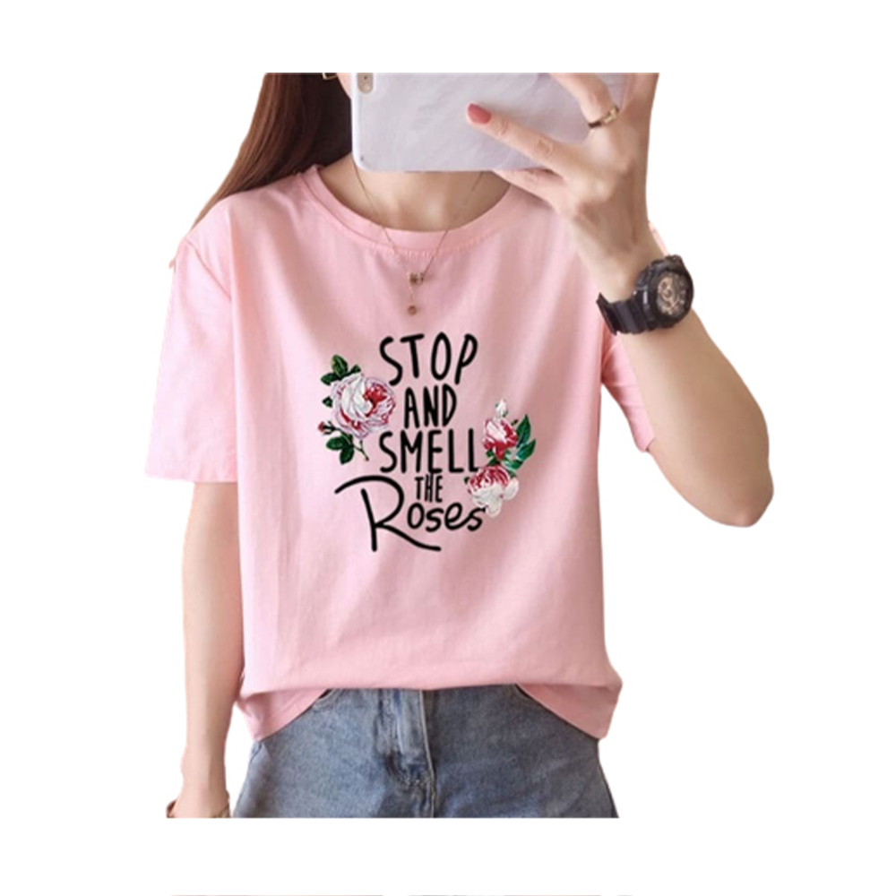 Cotton Half Sleeve T-Shirt For Women - Pink - LG-34