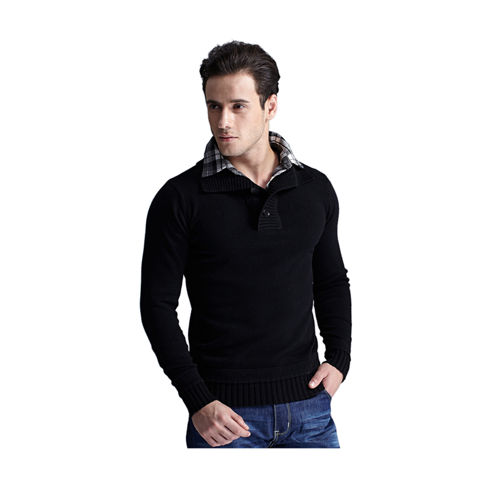 Woolen Full Sleeve Button Jumper For Men - J-01 - Black