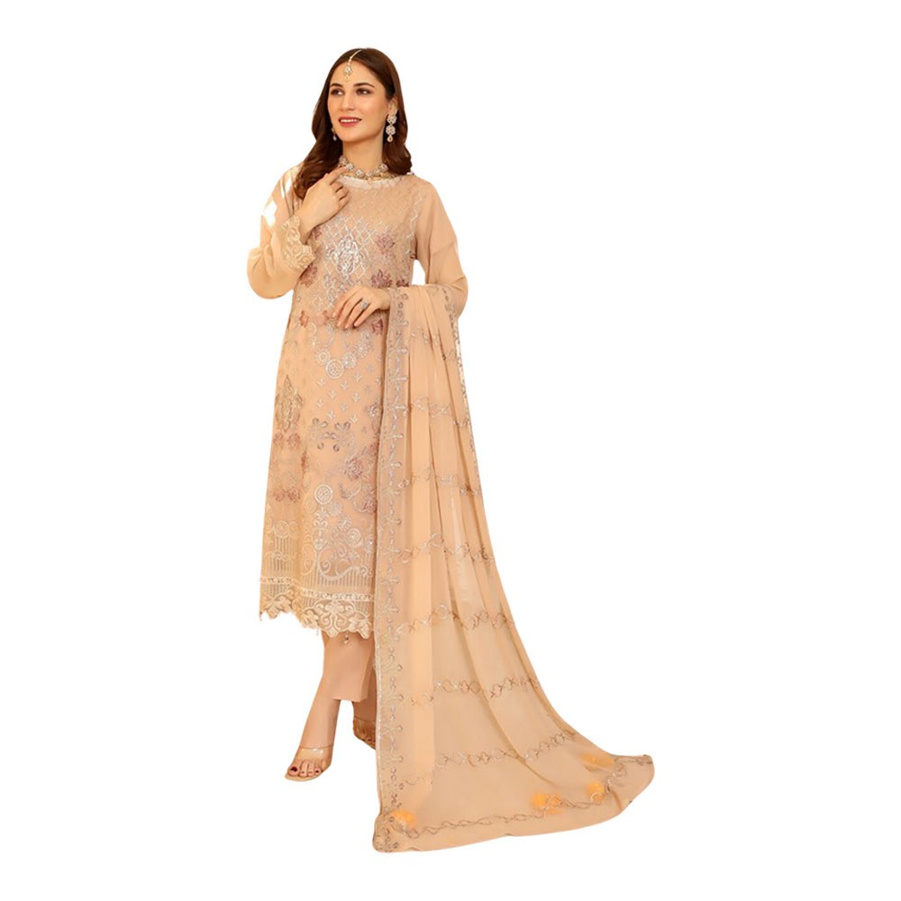 Semi-stitched Chiffon Party Dress for Women - Golden - HP-3PP-302 (1 Pc Ring Free)