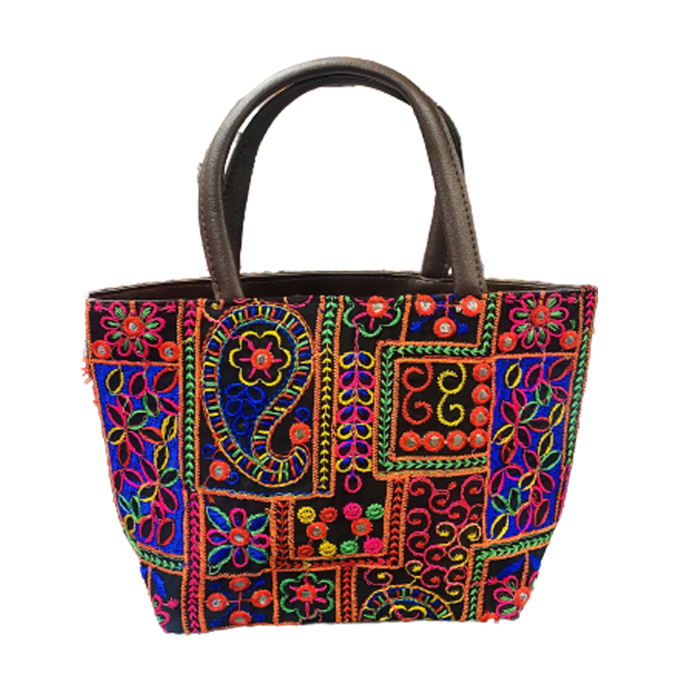 Cotton and Nylon Jaipuri Monipuri Handmade Printed Hand Bag For Women - Multicolor