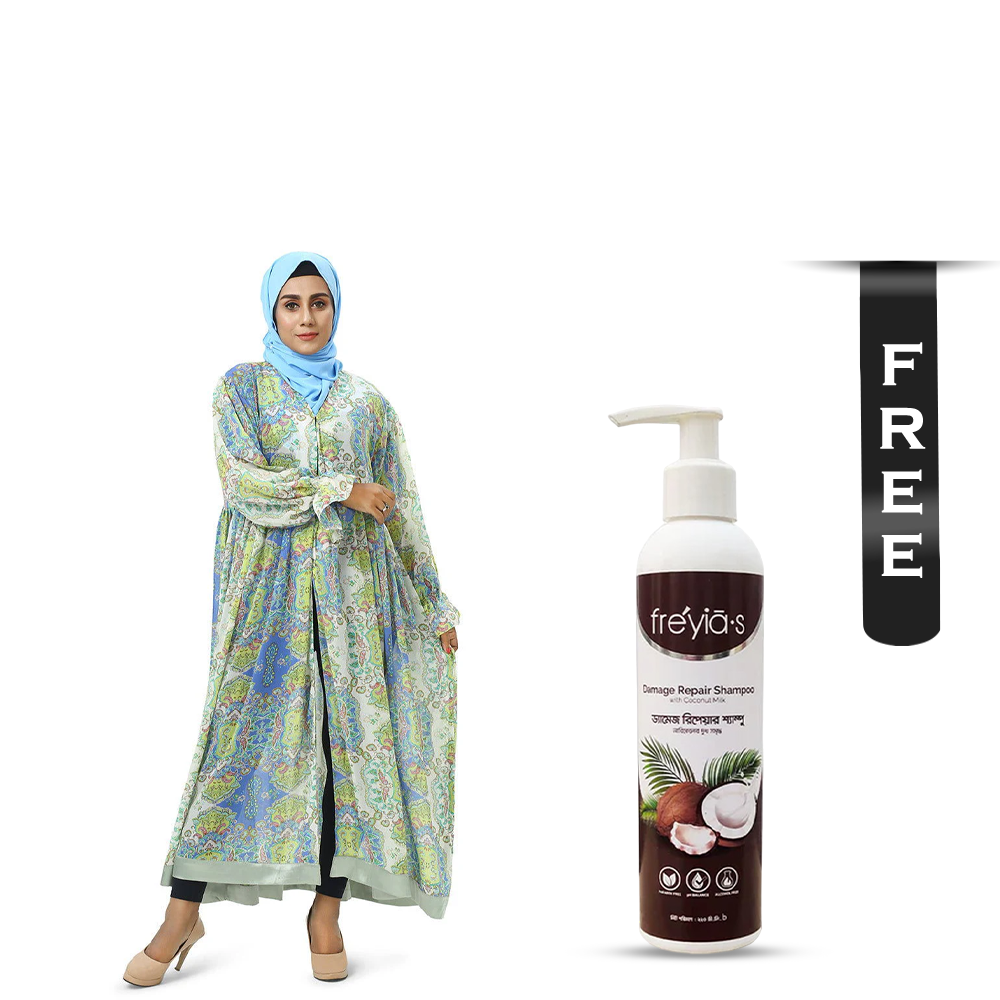 Buy Hiba Printed Georgette Fabric Shrug for Women - 0723 000203 - Off-White and Get Freyias Damage Repair Shampoo with Coconut Milk - 220ml Free