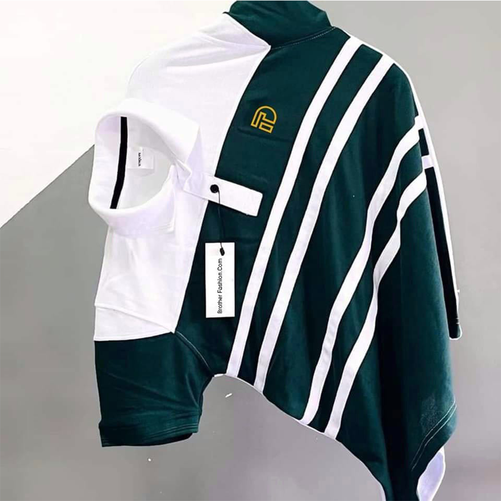 PK Cotton Half Sleeve Polo Shirt for Men - White and Dark Green - MB013