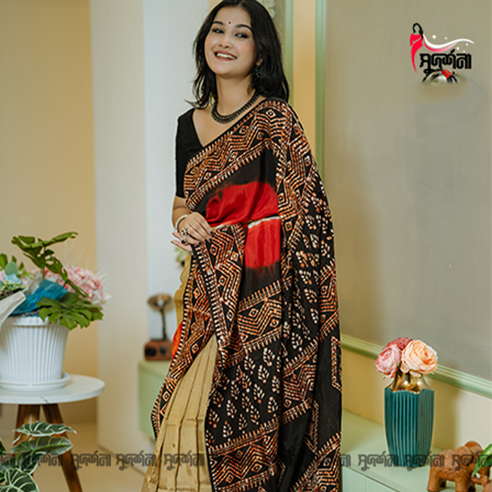 Vegetable Silk Batik Saree - 015